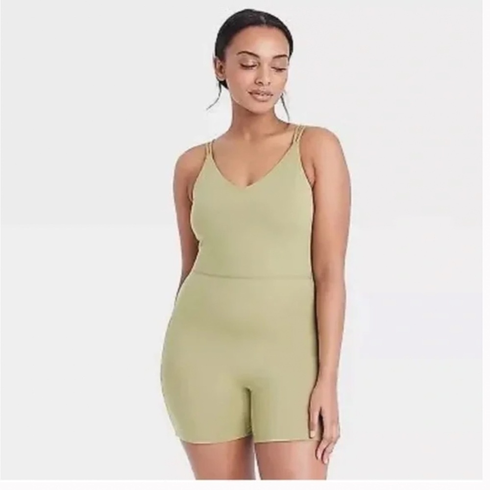 All in Motion Olive Built in Bra Brushed Sculpt Short Bodysuit (XL)